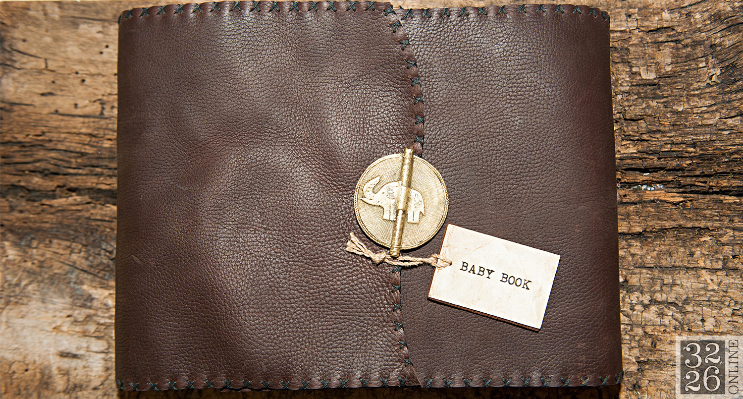 © 3226 Online, LLC, Sara Weinberger. All rights reserved. 3226 Art - Bound By Sara - Sara Weinberger - The Ultimate Baby Book. Handcrafted leather baby album, unique baby gift, baby photo album, baby gift