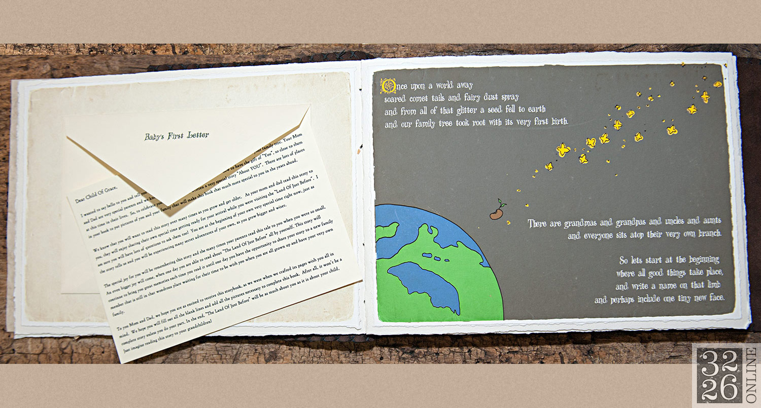 © 3226 Online, LLC, Sara Weinberger. All rights reserved. 3226 Art - Bound By Sara - Sara Weinberger - The Ultimate Baby Book. Handcrafted leather baby album, unique baby gift, baby photo album, baby gift