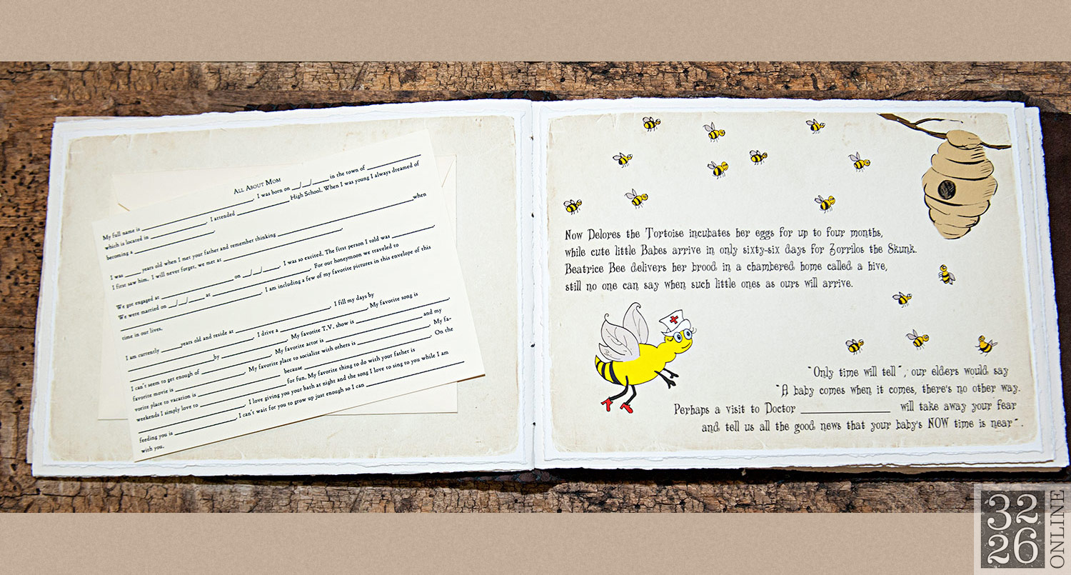 © 3226 Online, LLC, Sara Weinberger. All rights reserved. 3226 Art - Bound By Sara - Sara Weinberger - The Ultimate Baby Book. Handcrafted leather baby album, unique baby gift, baby photo album, baby gift