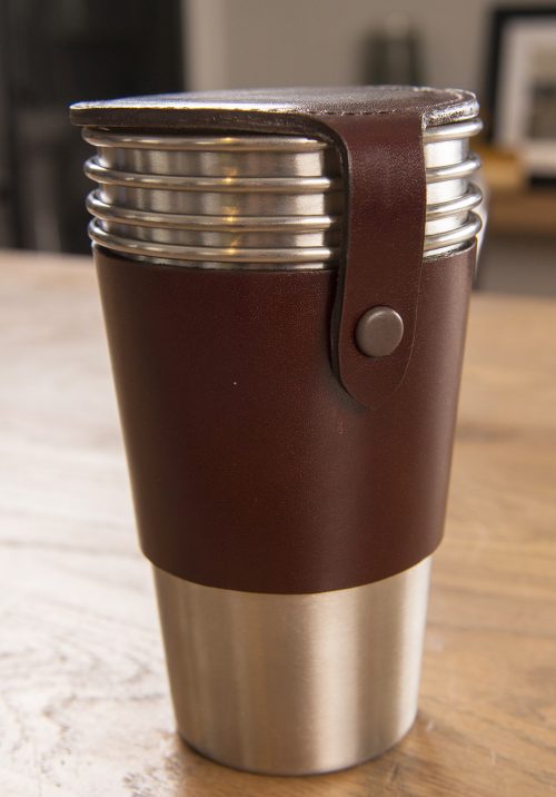 tailgate cups with leather case