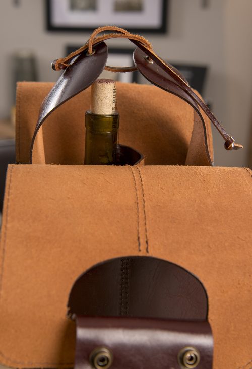 leather wine tote